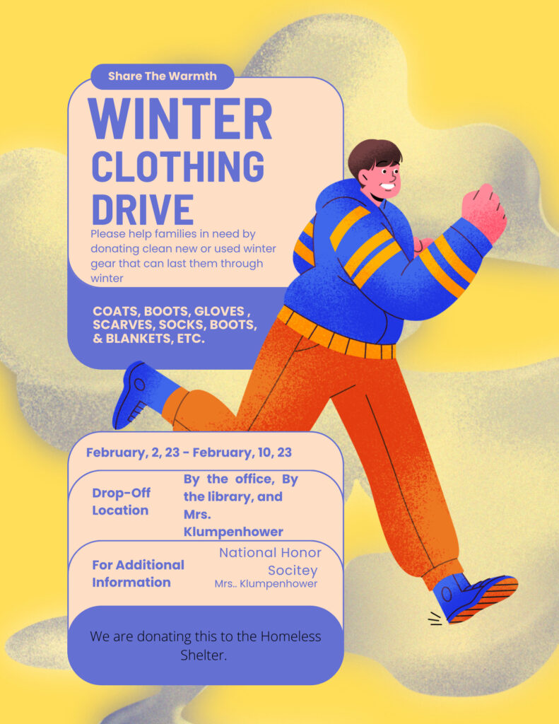Beige Blue Simple Illustration Winter Coat Drive Charity Info Flyer 